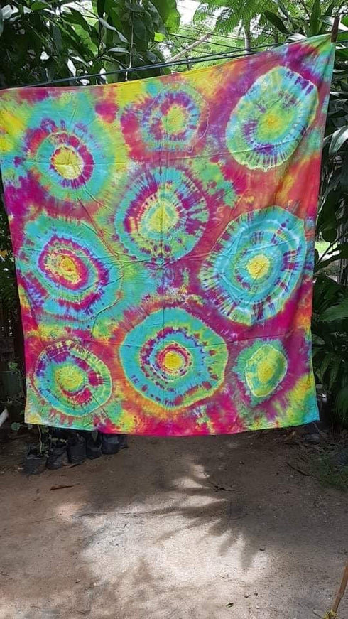 泰國製 手工紮染布 1m x 1m 野餐布 沙灘布 E